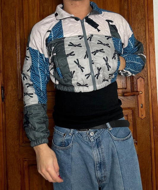 Veste crop-top upcyclé handmade rework style vintage taille S n•373