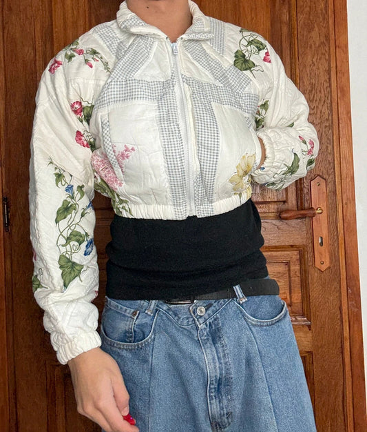 Veste crop-top upcyclé handmade rework style vintage taille M n•371