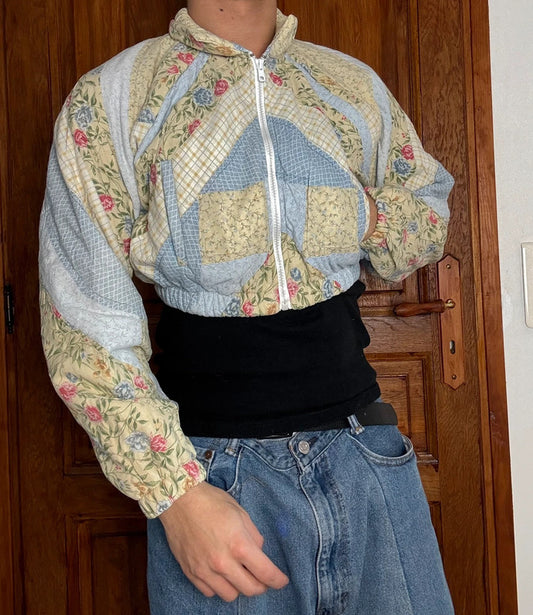 Veste crop-top upcyclé handmade rework style vintage taille M n•370