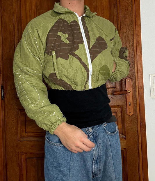 Veste crop-top upcyclé handmade rework style vintage taille L n•368