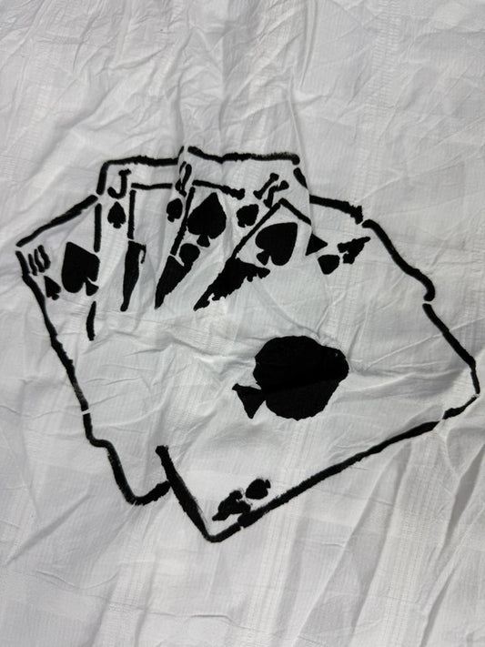 Chemise blanche manche courte design streetwear y2k hip-hop fait main taille M n•507