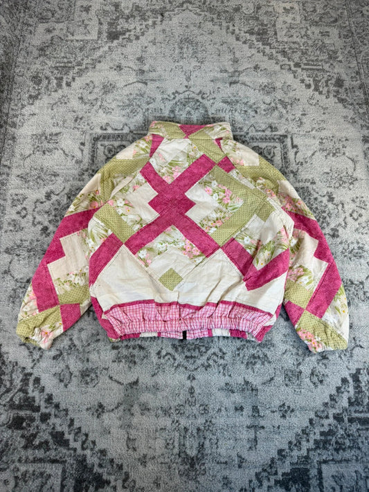 Veste en quilt crop style sportswear design unique vintage fait main upcyclé retravaillé n•652