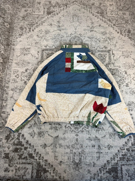 Veste en quilt crop style sportswear design unique vintage fait main upcyclé retravaillé n•672