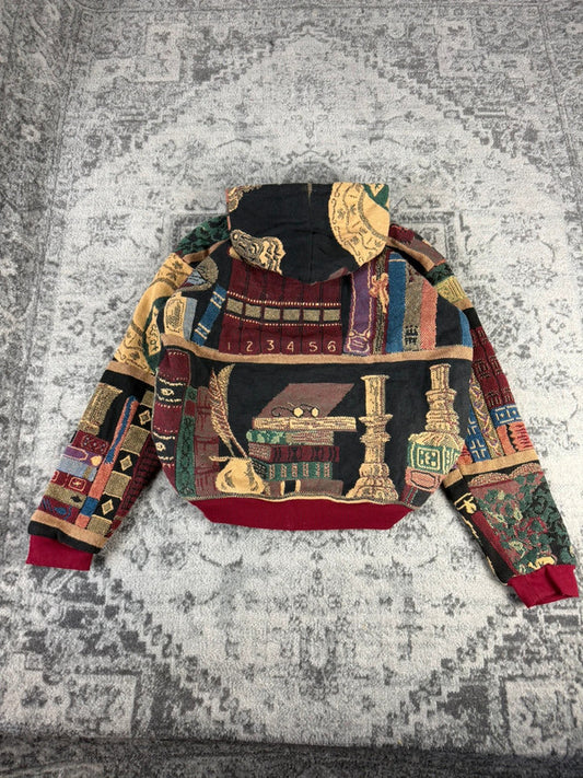 Veste en tapisserie design unique vintage fait main upcyclé retravaillé tissé taille XL n•745