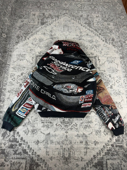 Veste en tapisserie design unique vintage fait main upcyclé retravaillé tissé taille XL n•762