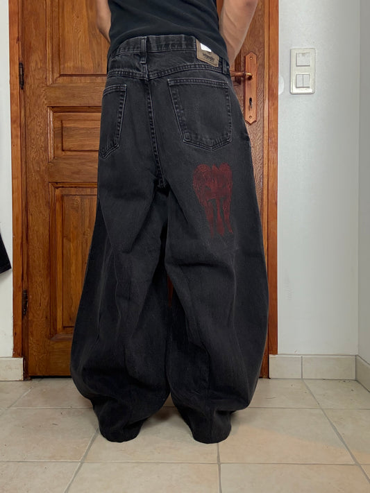 Pantalon baggy en denim upcyclé large style skater streetwear y2k hip-hop 90’s - Pièce unique M n•9