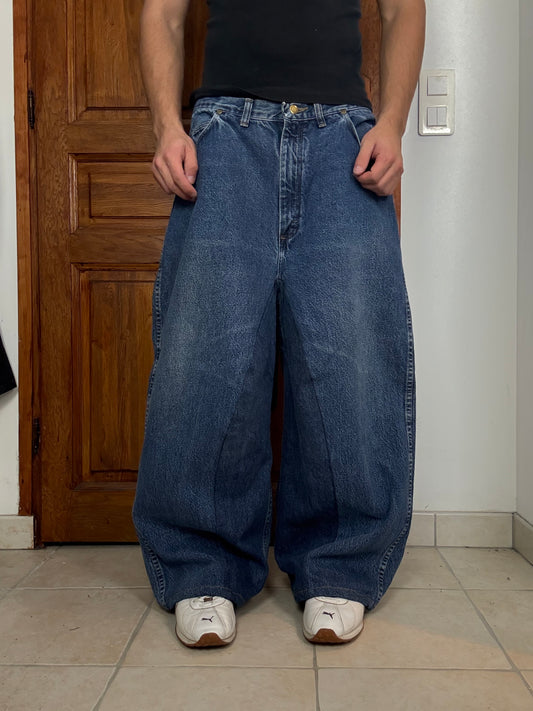Pantalon baggy en denim upcyclé large style skater streetwear y2k hip-hop 90’s - Pièce unique L n•5