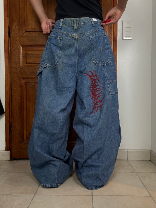 Pantalon baggy en denim upcyclé large style skater streetwear y2k hip-hop 90’s - Pièce unique XXL n•18