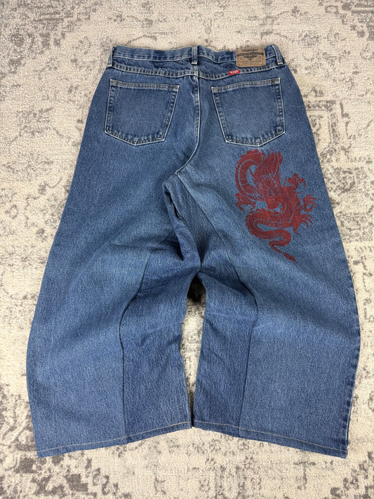 Pantalon baggy en denim upcyclé large style skater streetwear y2k hip-hop 90’s - Pièce unique M n•7