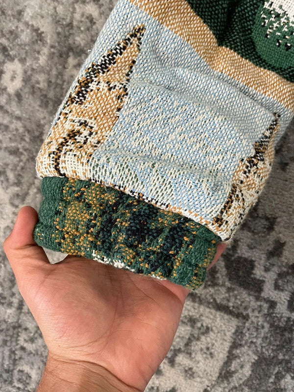 Manteau en tapisserie capuche vintage retravaillée crop à la taille unique  Fait main unisexe