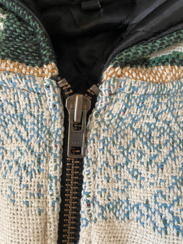 Manteau en tapisserie capuche vintage retravaillée crop à la taille unique  Fait main unisexe