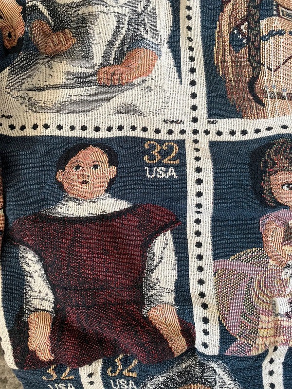 Manteau en tapisserie capuche vintage retravaillée crop à la taille unique  Fait main unisexe