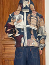 Manteau en tapisserie capuche vintage retravaillée crop à la taille unique  Fait main unisexe