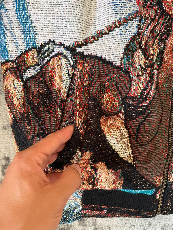 Manteau en tapisserie capuche vintage retravaillée crop à la taille unique  Fait main unisexe