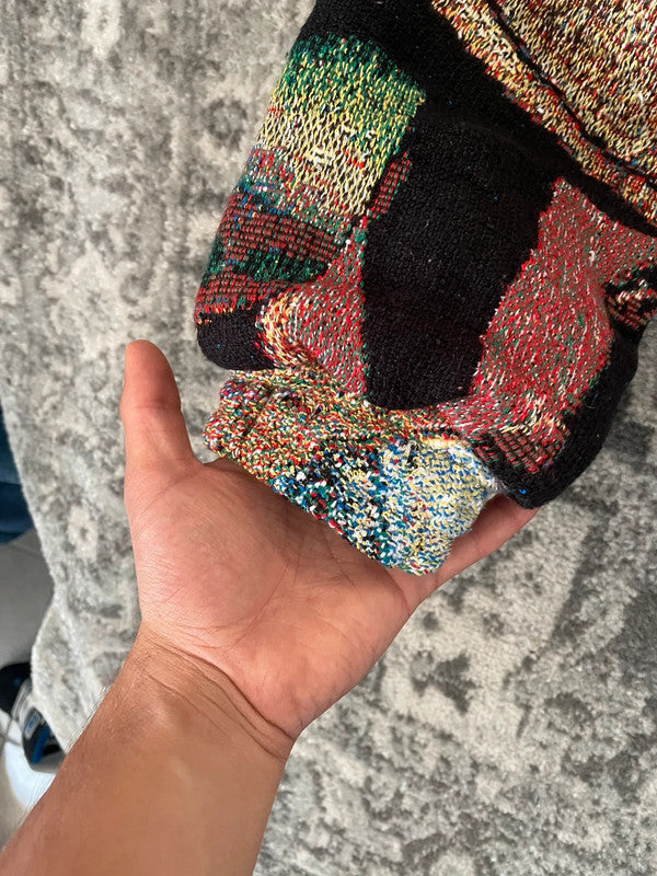 Manteau en tapisserie capuche vintage retravaillée crop à la taille unique  Fait main unisexe