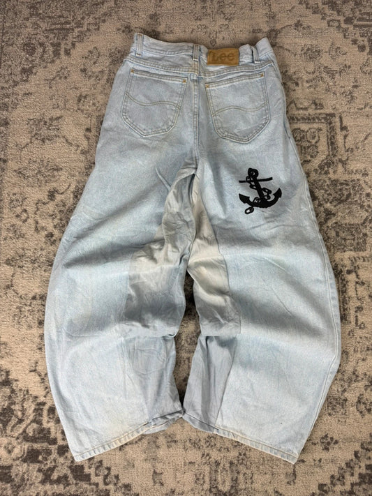 Pantalon baggy jean large skater Japanese balloon streetwear JNCO y2k vintage hip-hop 32US N•60