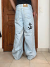 Pantalon baggy jean large skater Japanese balloon streetwear JNCO y2k vintage hip-hop 32US N•60