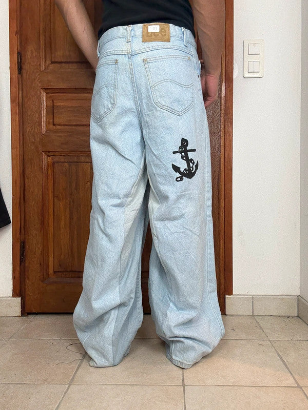 Pantalon baggy jean large skater Japanese balloon streetwear JNCO y2k vintage hip-hop 32US N•60