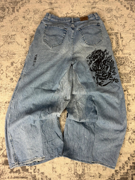 Pantalon baggy jean large skater Japanese balloon streetwear JNCO y2k vintage hip-hop 30US n•61