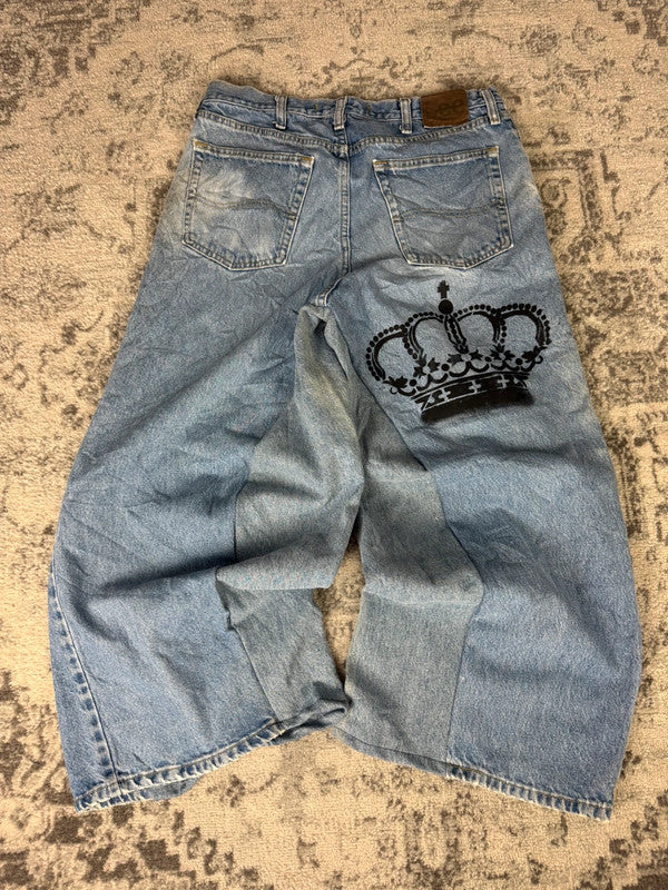 Pantalon baggy jean large skater Japanese balloon streetwear JNCO y2k vintage hip-hop 32US n•62