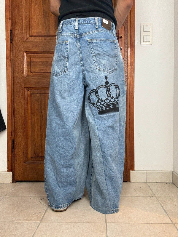 Pantalon baggy jean large skater Japanese balloon streetwear JNCO y2k vintage hip-hop 32US n•62