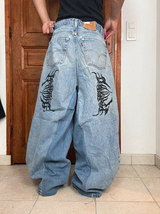 Pantalon baggy jean large skater Japanese balloon streetwear JNCO y2k vintage hip-hop 38US n•64