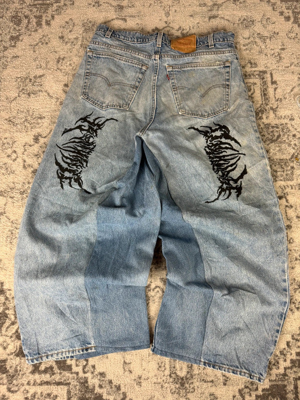 Pantalon baggy jean large skater Japanese balloon streetwear JNCO y2k vintage hip-hop 38US n•64