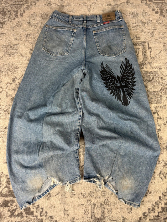 Pantalon baggy jean large skater Japanese balloon streetwear JNCO y2k vintage hip-hop 32US n•65