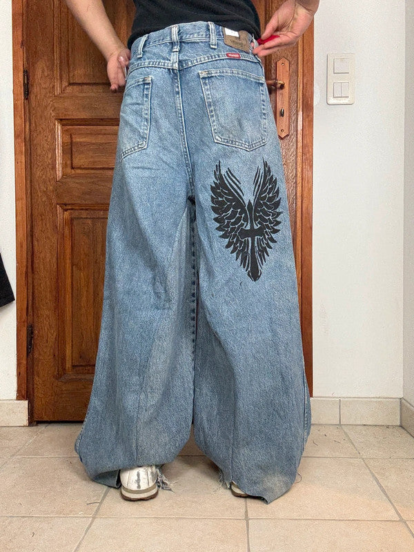 Pantalon baggy jean large skater Japanese balloon streetwear JNCO y2k vintage hip-hop 32US n•65
