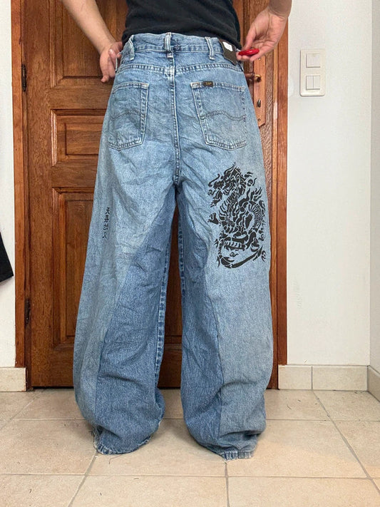 Pantalon baggy jean large skater Japanese balloon streetwear JNCO y2k vintage hip-hop 34US n•63