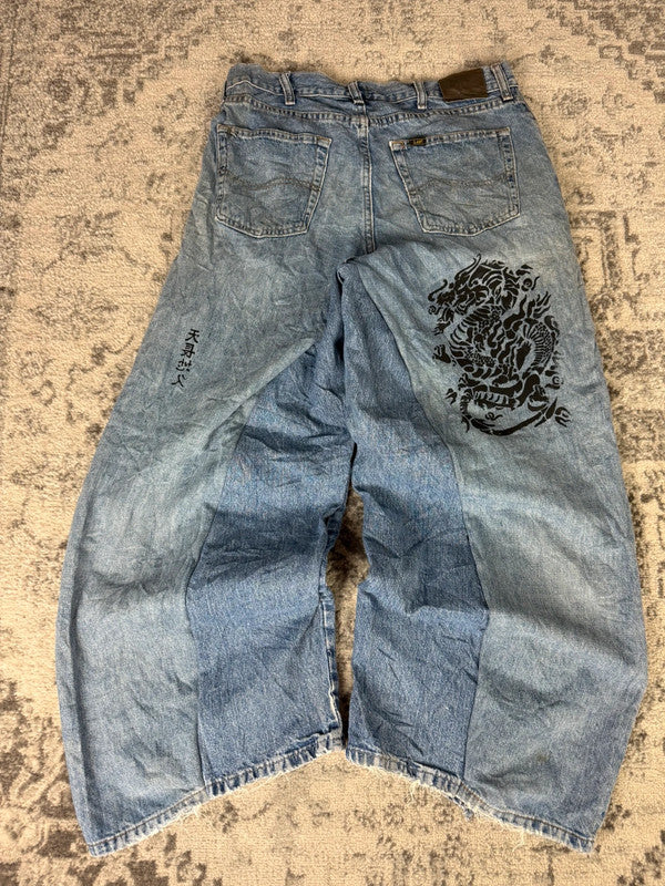Pantalon baggy jean large skater Japanese balloon streetwear JNCO y2k vintage hip-hop 34US n•63