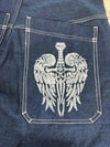Pantalon baggy jean large skater Japanese double knee streetwear JNCO y2k vintage hip-hop 34US n•146