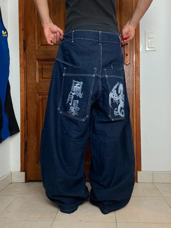 Pantalon baggy double knee jean large skater japonais streetwear JNCO y2k vintage hip-hop 36US n•147