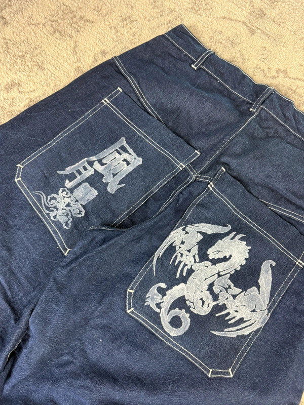 Pantalon baggy double knee jean large skater japonais streetwear JNCO y2k vintage hip-hop 36US n•147