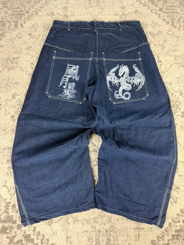 Pantalon baggy double knee jean large skater japonais streetwear JNCO y2k vintage hip-hop 36US n•147
