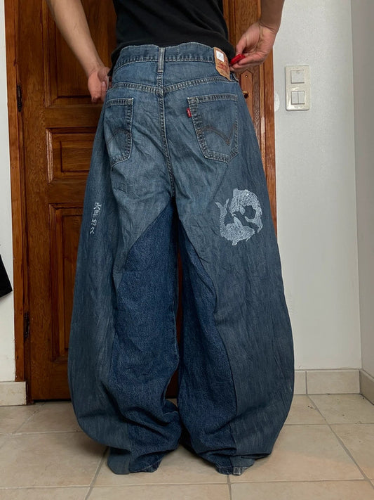 Pantalon baggy jean large skater Japanese balloon streetwear JNCO y2k vintage hip-hop 36US n•148