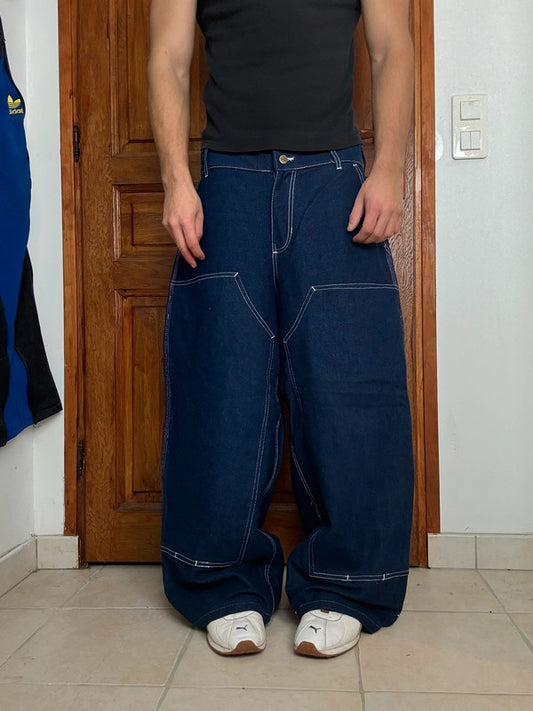 Pantalon baggy jean large skater Japanese double knee streetwear JNCO y2k vintage hip-hop 34US n•146