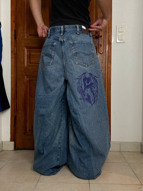 Pantalon baggy jean large skater Japanese balloon streetwear JNCO y2k vintage hip-hop M n•120