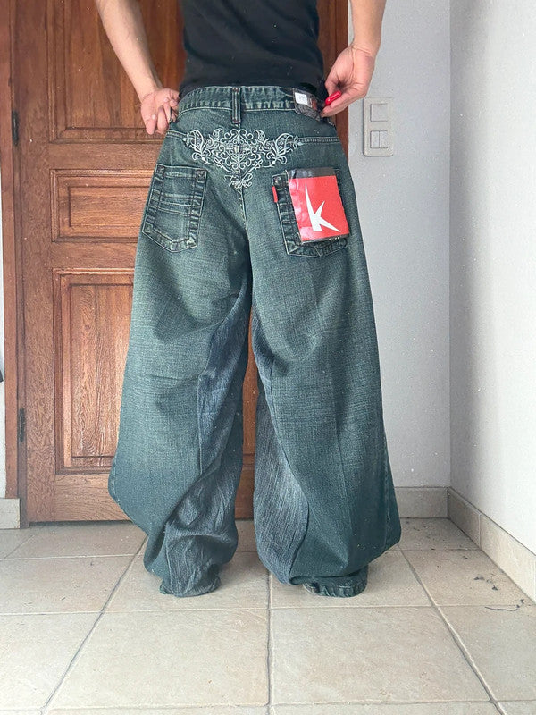 Pantalon baggy jean large skater Japanese balloon streetwear JNCO y2k vintage hip-hop 34US n•265