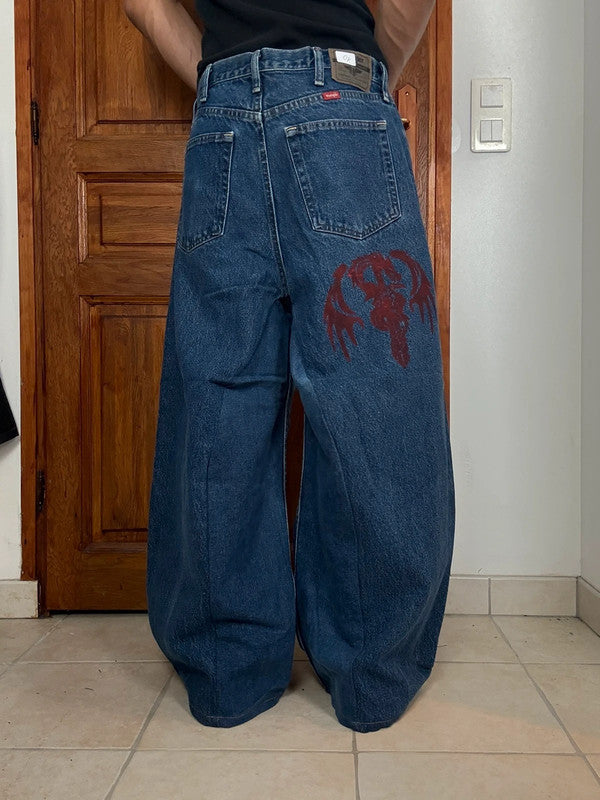 Pantalon baggy jean large skater Japanese balloon streetwear JNCO y2k vintage hip-hop 34US n•10