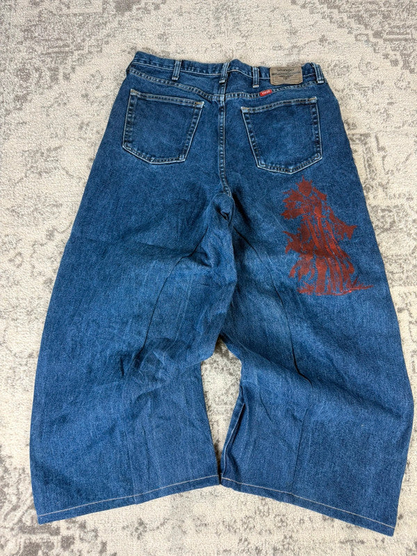 Pantalon baggy jean large skater Japanese balloon streetwear JNCO y2k vintage hip-hop XL n•12