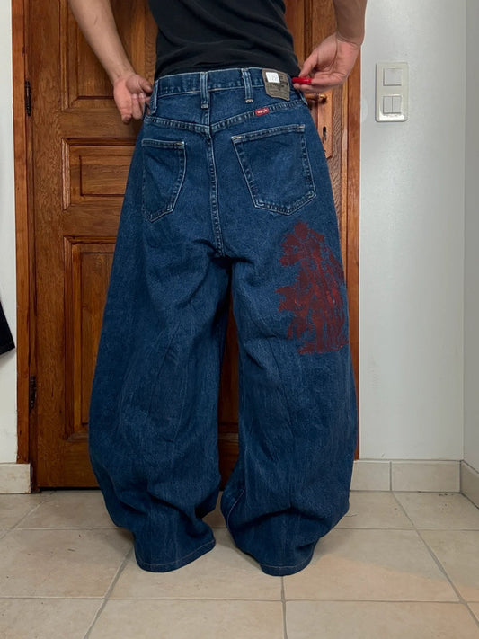Pantalon baggy jean large skater Japanese balloon streetwear JNCO y2k vintage hip-hop XL n•12