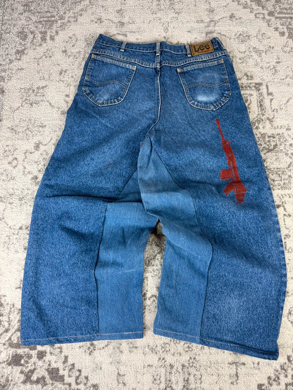 Pantalon baggy jean large skater Japanese balloon streetwear JNCO y2k vintage hip-hop L n•16