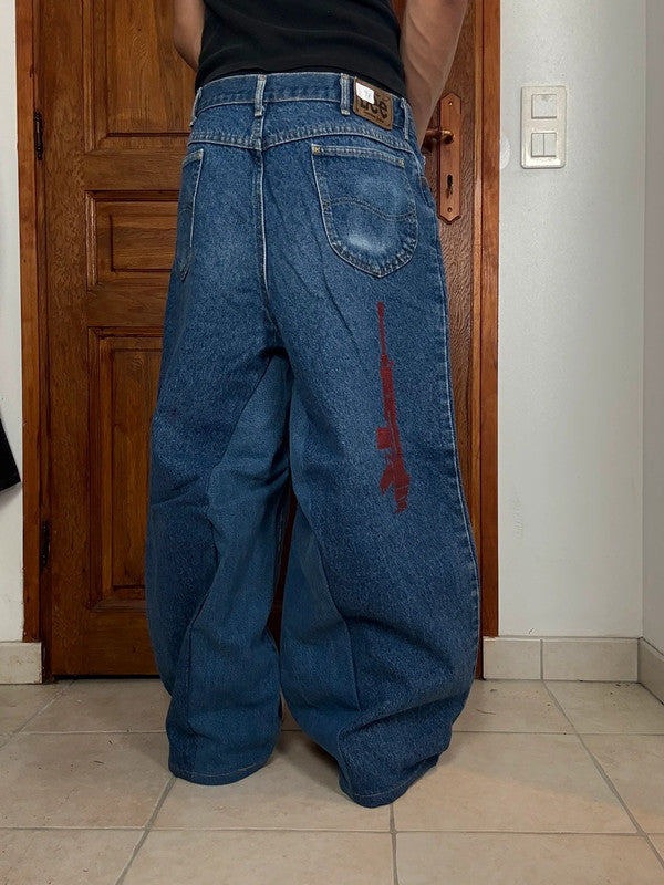 Pantalon baggy jean large skater Japanese balloon streetwear JNCO y2k vintage hip-hop L n•16