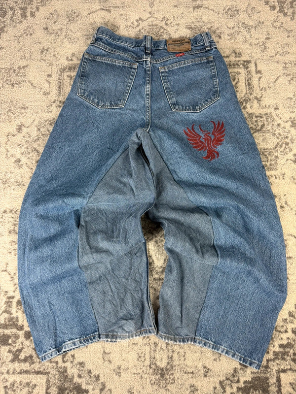 Pantalon baggy jean large skater Japanese balloon streetwear JNCO y2k vintage hip-hop 32US n•17