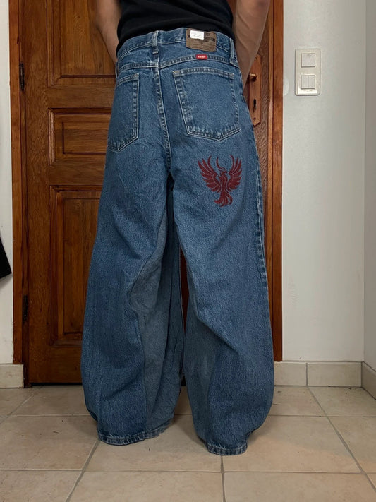 Pantalon baggy jean large skater Japanese balloon streetwear JNCO y2k vintage hip-hop 32US n•17