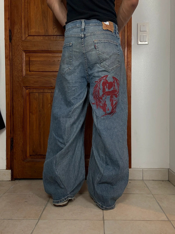 Pantalon baggy jean large skater Japanese balloon streetwear JNCO y2k vintage hip-hop 34US n•19