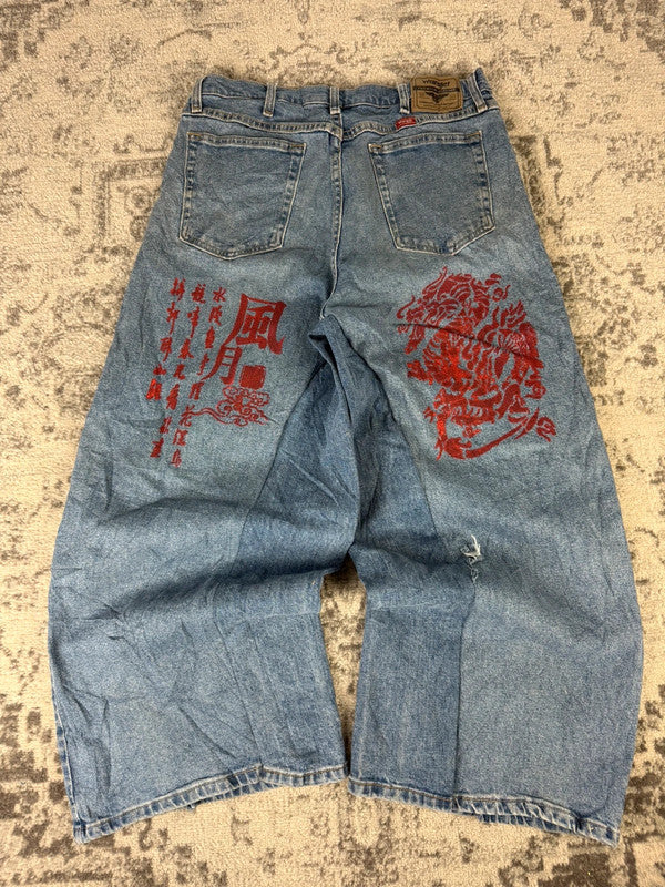 Pantalon baggy jean large skater Japanese balloon streetwear JNCO y2k vintage hip-hop 34US n•20