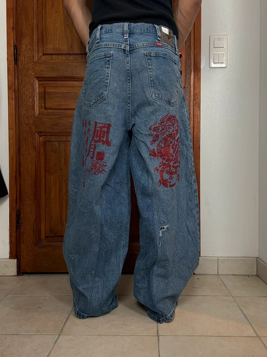 Pantalon baggy jean large skater Japanese balloon streetwear JNCO y2k vintage hip-hop 34US n•20