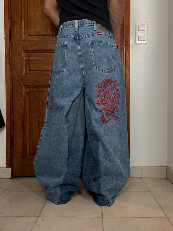 Pantalon baggy jean large skater Japanese balloon streetwear JNCO y2k vintage hip-hop 35US n•21
